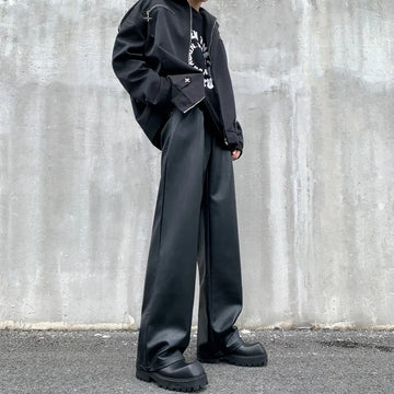 Aidase Black Leather Pants Men Fashion Casual Straight Pants Men Street wear Korean Loose Wide Leg Pants Men Motorcycle Trousers S-2XL aidase-shop